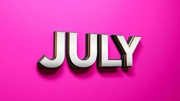 July lettering words on Pink Background 3D rendering photo