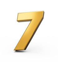 Gold number 7 Seven isolated white background. shiny 3d number 7 made of gold 3d illustration photo