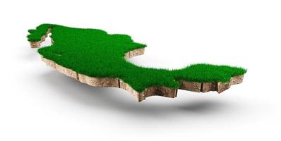 Mexico Map soil land geology cross section with green grass and Rock ground texture 3d illustration photo