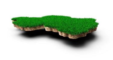 Rwanda Map soil land geology cross section with green grass and Rock ground texture 3d illustration photo