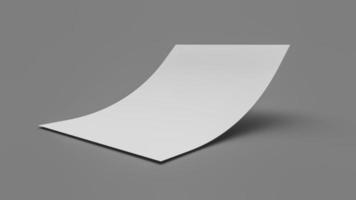 Bent empty paper sheet. empty paper Mockup A4 format paper with shadows on gray background 3d Illustration photo