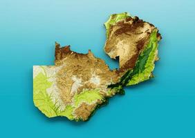 Zambia Map Shaded relief Color Height map on the sea Blue Background 3d illustration photo