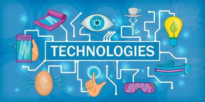 Future tech banner horizontal, cartoon style vector