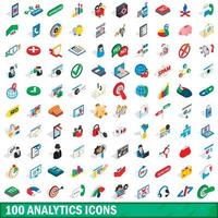 100 analytics icons set, isometric 3d style vector