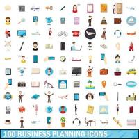 100 busness planning icons set, cartoon style vector