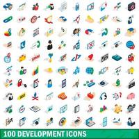 100 development icons set, isometric 3d style vector