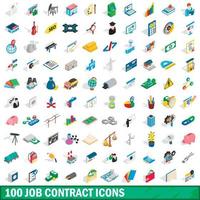 100 job contract icons set, isometric 3d style vector