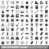 100 stationery icons set, simple style vector