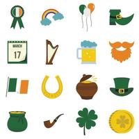 Saint Patrick icons set in flat style vector