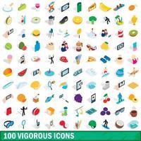 100 vigorous icons set, isometric 3d style vector