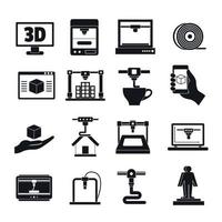 3D Printing icons set, simple style vector