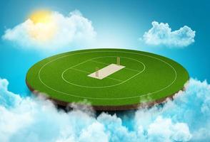 Cricket Ground in the Sky clouds moving sun light lens flare 3d illustration photo
