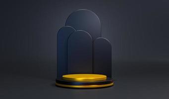 Background minimalist black gold Empty cylinder podium vacant pedestal round stage showcase stand, product display platform Abstract architectural elements. Copy space. Premium design 3d renderering photo