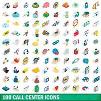 100 call center icons set, isometric 3d style vector