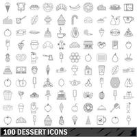 100 iconos de postre, estilo de esquema vector