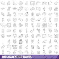 100 analytics icons set, outline style vector