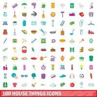 100 house things icons set, cartoon style vector