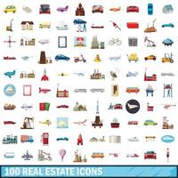 100 real estate icons set, cartoon style