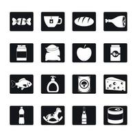 conjunto de iconos de alimentos de navegación de compras, estilo simple vector