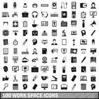 100 work space icons set, simple style vector