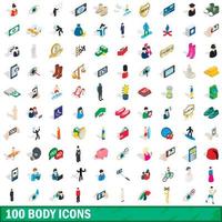 100 body icons set, isometric 3d style vector