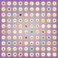100 universe icons set in cartoon style vector