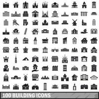 100 building icons set, simple style vector