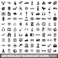 100 wireless technology icons set, simple style vector