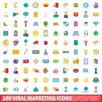 100 viral marketing icons set, cartoon style vector