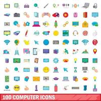 100 computer icons set, cartoon style vector