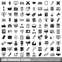 100 finance icons set, simple style vector