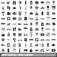 100 iconos de tiempo de viaje, estilo simple vector