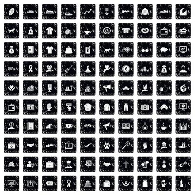 100 charity icons set, grunge style