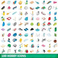 100 iconos de hobby, estilo isométrico 3d vector