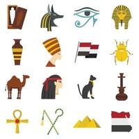 iconos de artículos de viaje de egipto establecidos en estilo plano vector