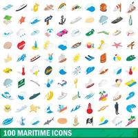 100 iconos marítimos, estilo isométrico 3d vector
