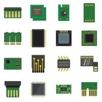 Computer chips icons set in flat style vector