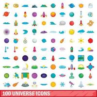 100 universo, conjunto de iconos de estilo de dibujos animados vector