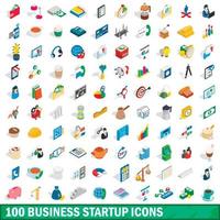 100 business startup icons set, isometric 3d style vector