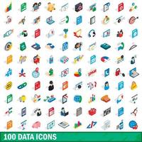 100 data icons set, isometric 3d style vector