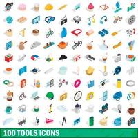 100 tools icons set, isometric 3d style vector