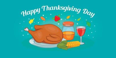 Thanksgiving meat horizontal banner, cartoon style vector