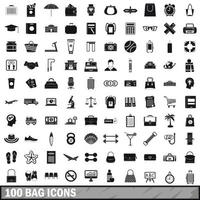 100 bag icons set, simple style vector