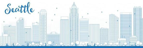 Outline Seattle City Skyline with Blue Buildings vector
