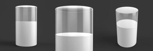 vitrina de vidrio cilindro cilindro podio negro aislado fondo 3d ilustración