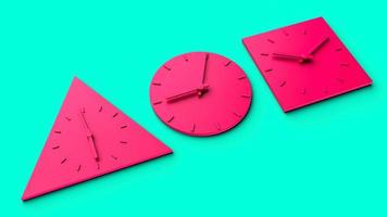 Clock in different shapes triangle circle and square 3d illustration photo