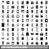 100 packaging icons set, simple style vector