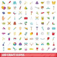 100 craft icons set, cartoon style vector