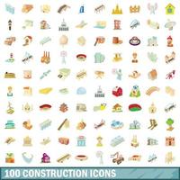 100 construction icons set, cartoon style vector