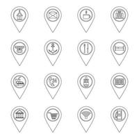 Points of interest icons set, outline style vector